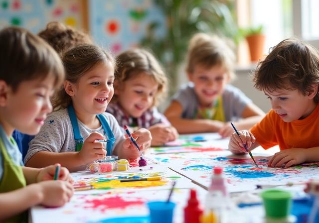 Children painting and drawing in a weekend art class at Lumina Sketch, Dublin
