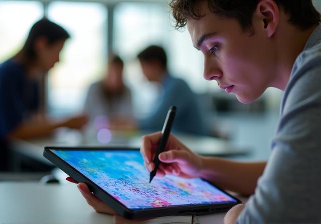 Student learning digital illustration on a tablet at Lumina Sketch